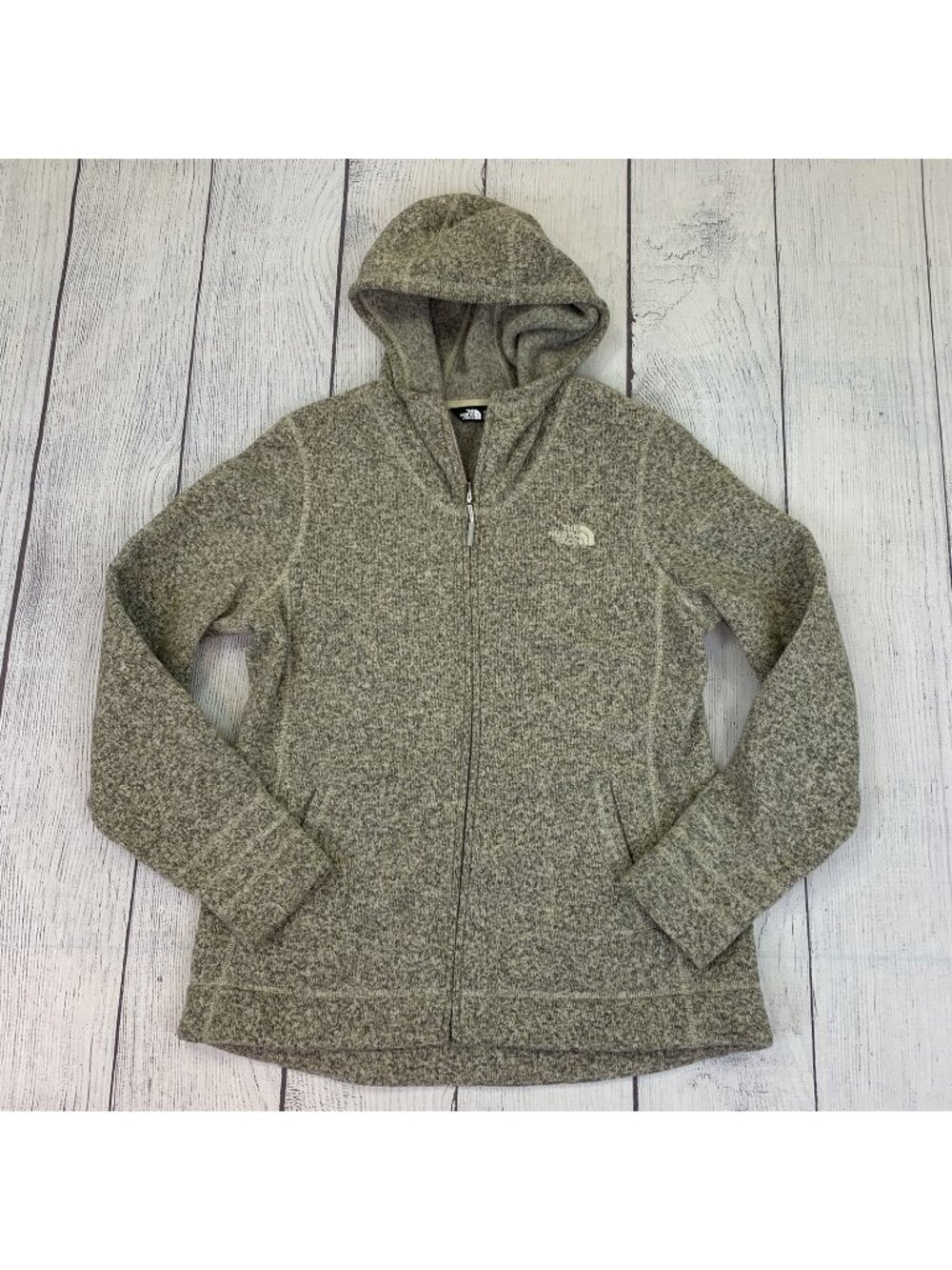 The North Face Jacket Womens L Olive Fleece Hooded Full Zip Pockets Outdoor